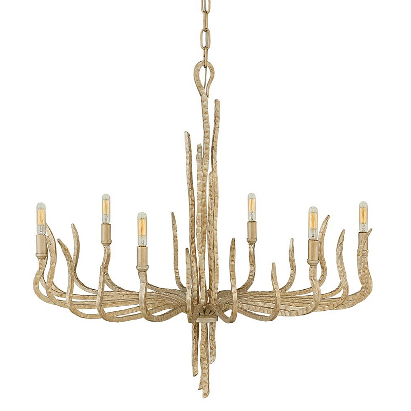 Люстра дизайнерская золотого цвета с 6-ю лампами на изогнутых рожках с текстурной поверхностью Hinkley Золотой в Рязани | Loft Concept 