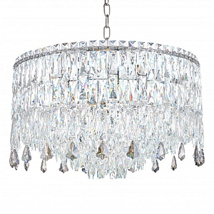 Люстра круглая с хрустальными подвесками на серебряном каркасе Roul Crystal Light