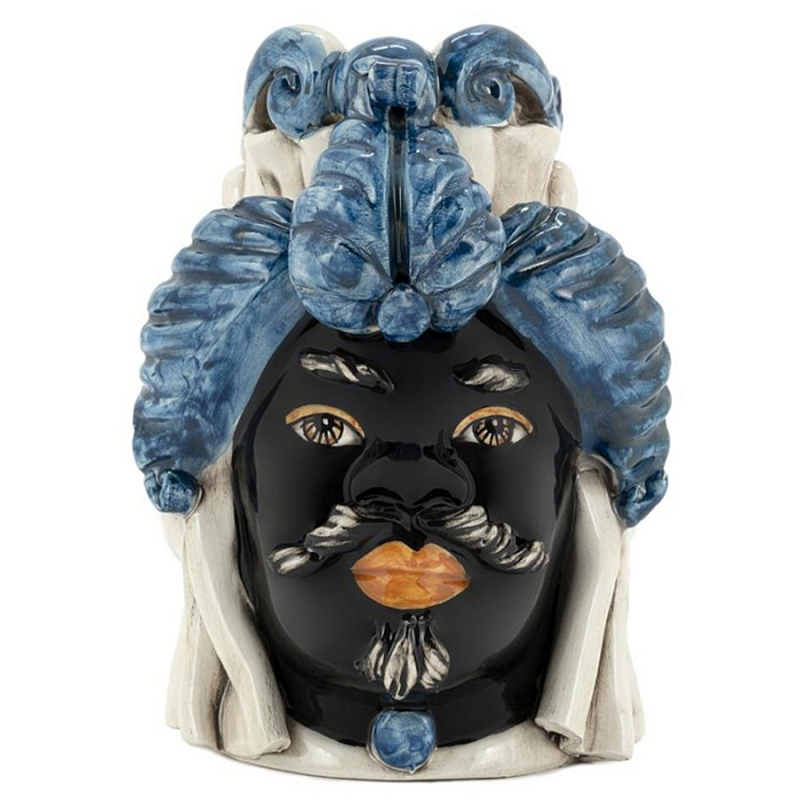 Ваза Vase Moro Man Small Blue Черный Синий Бежевый Ваза Vase Moro Man Small Blue Черный Синий Бежевый в Рязани | Loft Concept
