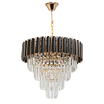 Люстра из черного металла с многоярусными подвесками из прозрачного хрусталя на золотой цепи Empire Black Chandelier Crystal варинант исполнения - 2 | Loft Concept в Рязани