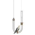 Подвесной светильник с декоративной фигуркой птицы на прозрачной изогнутой трубке Ganthea варинант исполнения - 1 | Loft Concept в Рязани