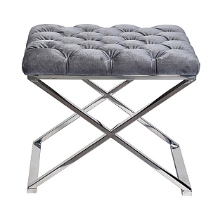 Пуф велюровый серый с каретной стяжкой Perennially