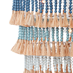 Люстра трехъярусная с декором из круглых деревянных бусин с кисточками Blue Wooden Beads Chandelier варинант исполнения - 2 | Loft Concept в Рязани