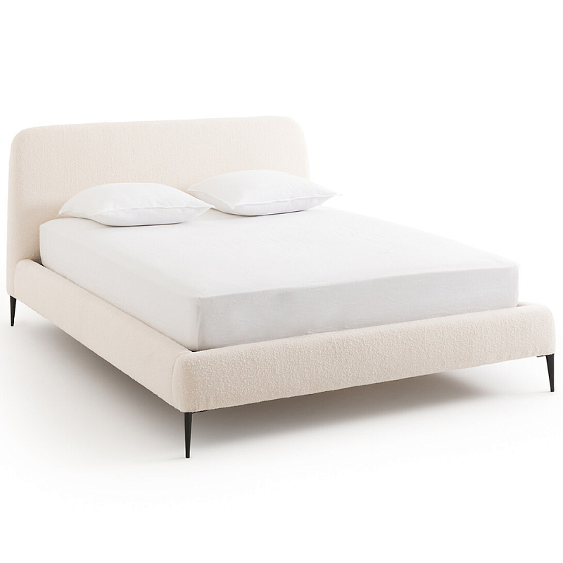 Кровать с обивкой букле Wanda Boucle Bed Кремовый Черный Кровать с обивкой букле Wanda Boucle Bed Кремовый Черный в Рязани | Loft Concept