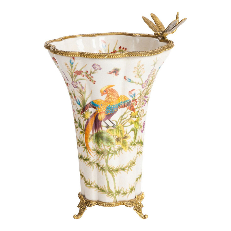 Ваза из фарфора с бронзовой стрекозой  Paradise Dragonfly Бронза Мульти в Рязани | Loft Concept 