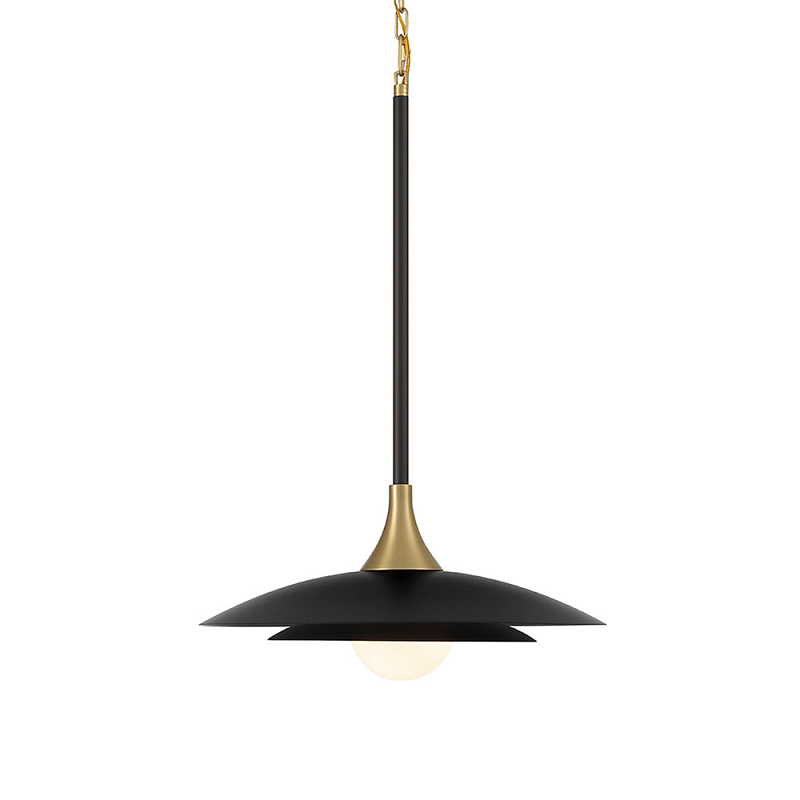 Подвесной светильник с плафоном в форме плоского купола и белой шарообразной лампой Eurofase Черный Белый Золотой в Рязани | Loft Concept 