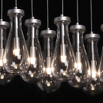 Люстра с 9-ю прозрачными плафонами из стекла в форме капли на прямоугольном потолочном основании цвета хром Lucid Rain  варинант исполнения - 5 | Loft Concept в Рязани