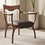 Стул деревянный с мягким сиденьем из коричневой натуральной кожи Moon Walnut Furniture варинант исполнения - 1 | Loft Concept в Рязани