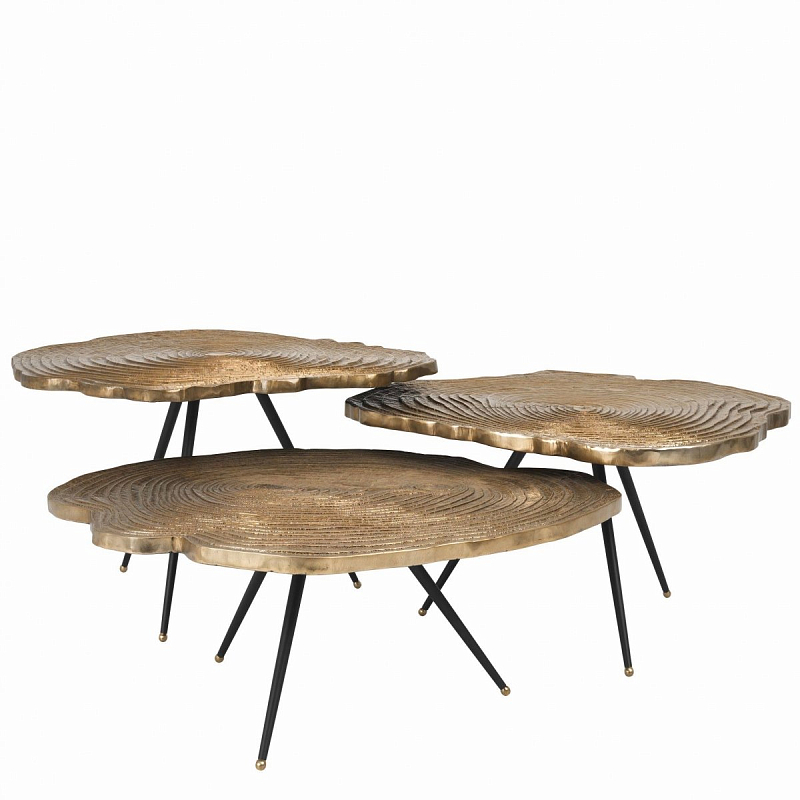Набор столиков Eichholtz Coffee Table Quercus Set of 3 Черный Латунь Набор столиков Eichholtz Coffee Table Quercus Set of 3 Черный Латунь в Рязани | Loft Concept