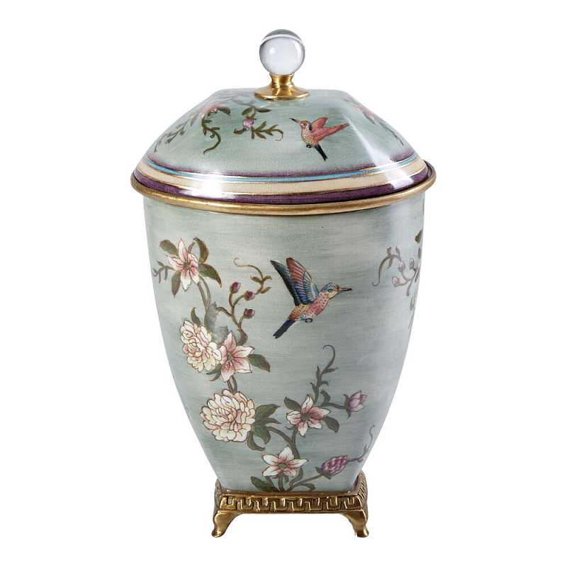Ваза с крышкой и цветочным узором Genuine Chinese Classics Серый Мульти Бронза в Рязани | Loft Concept 