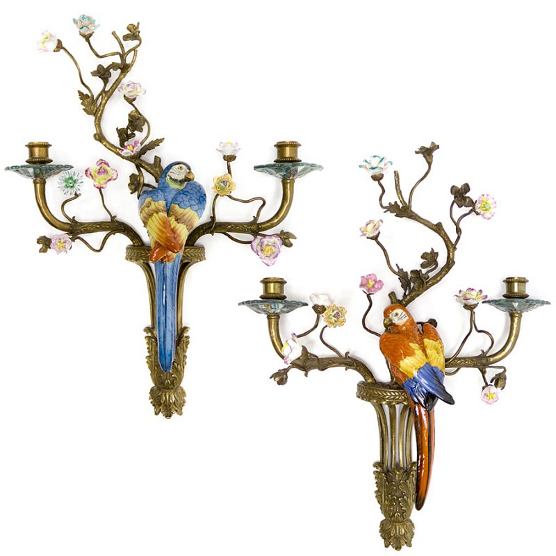 Подсвечник Candlestick Colored Parrots Бронза Синий Красный Подсвечник Candlestick Colored Parrots Бронза Синий Красный в Рязани | Loft Concept