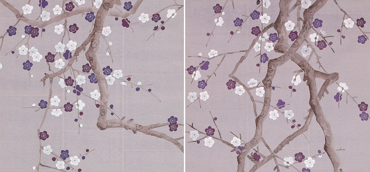 Обои ручная роспись Plum Blossom Lavender on Rich Mauve India tea paper Обои ручная роспись Plum Blossom Lavender on Rich Mauve India tea paper - Loft-Concept в Рязани