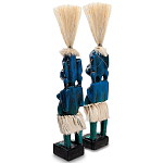 Комплект из 2-х деревянных статуэток Asmat Straw Headdress Statuettes Blue Tattoo варинант исполнения - 2 | Loft Concept в Рязани