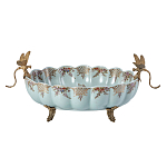 Чаша из голубого фарфора на бронзовых ножках с рисунком цветов и фигурками стрекоз Blue Garden варинант исполнения - 1 | Loft Concept в Рязани