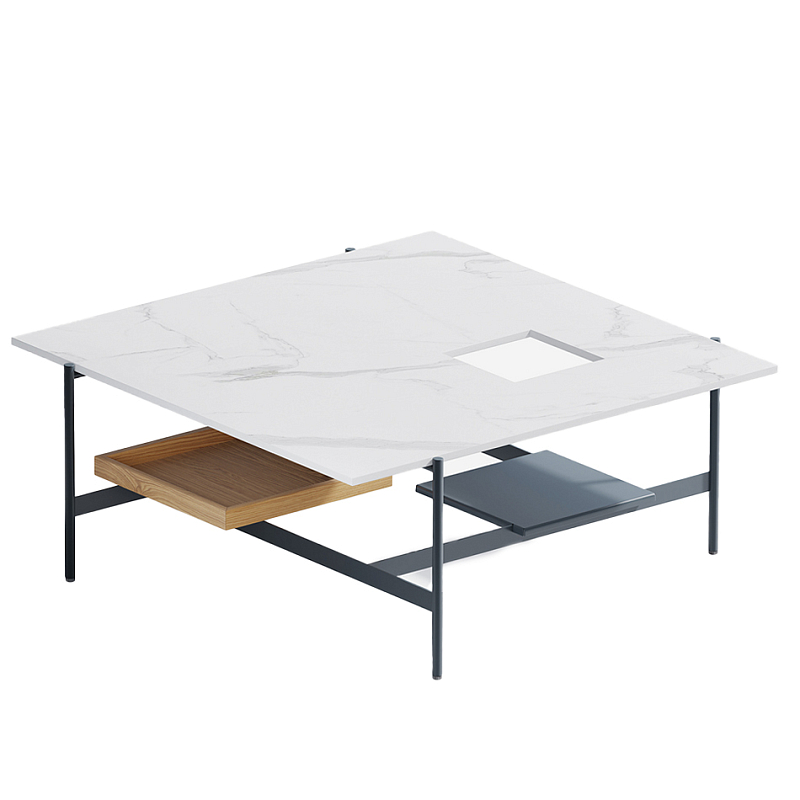 Karat журнальный столик с съемным подносом Графит Белый Мрамор Bianco в Рязани | Loft Concept 