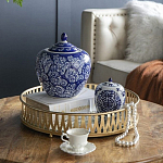 Ваза округлой формы с синей росписью и цветочным узором Blue & White Ornament варинант исполнения - 7 | Loft Concept в Рязани