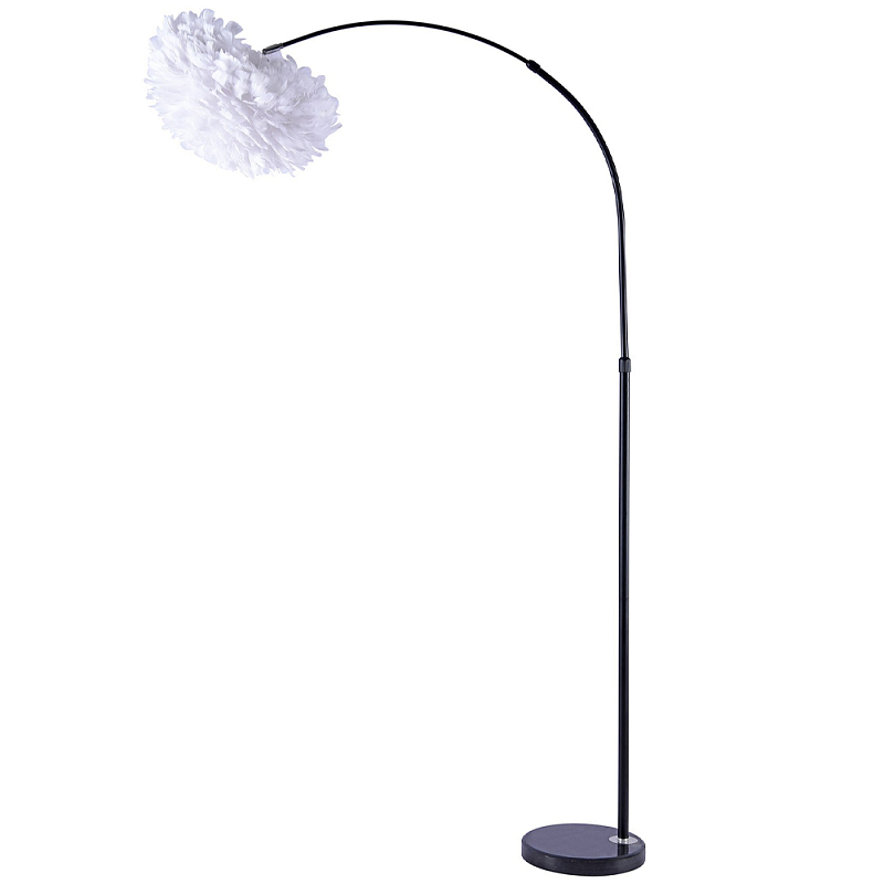 Изогнутый торшер с декором в виде перьев Plumage White Floor Lamp Белый Черный Изогнутый торшер с декором в виде перьев Plumage White Floor Lamp Белый Черный в Рязани | Loft Concept