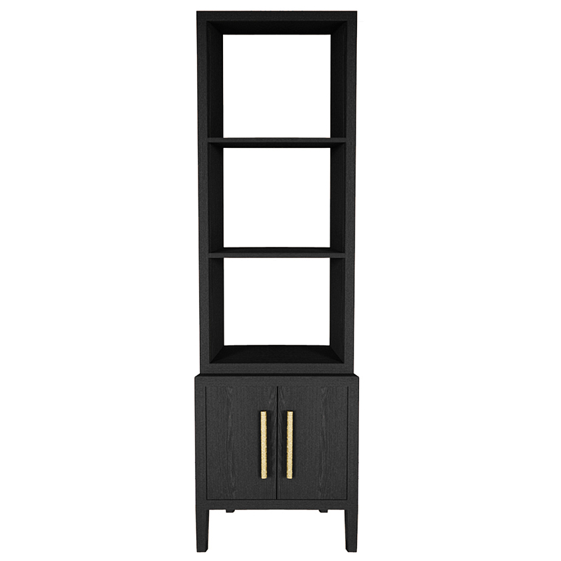 Этажерка Primo с тумбой шпон Черный дуб Черный Золотой в Рязани | Loft Concept 