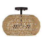 Потолочный светильник с плафоном из плетеного джута и черным каркасом Quoizel варинант исполнения - 2 | Loft Concept в Рязани