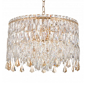 Люстра круглая с хрустальными подвесками на золотистом каркасе Roul Crystal Light
