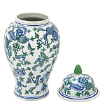 Ваза с крышкой и зелено-голубым рисунком на белом фоне 51 см Blue & White Ornament варинант исполнения - 2 | Loft Concept в Рязани
