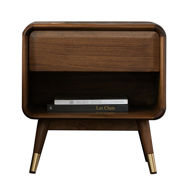 Прикроватная деревянная тумба с ящиком и нишей для хранения Moon Walnut Furniture Орех Прикроватная деревянная тумба с ящиком и нишей для хранения Moon Walnut Furniture Орех в Рязани | Loft Concept