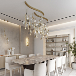 Подвесной светильник с золотистой вертикальной трубкой и декоративными прозрачными листьями из стекла Sylva  варинант исполнения - 7 | Loft Concept в Рязани