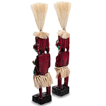 Комплект из 2-х деревянных статуэток Asmat Straw Headdress Statuettes Red Turquoise Tattoo варинант исполнения - 2 | Loft Concept в Рязани
