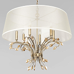 Люстра подвесная круглая с тканевым полупрозрачным абажуром и подвесками 6 ламп Gilded Elegance варинант исполнения - 4 | Loft Concept в Рязани