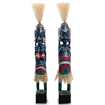 Комплект из 2-х деревянных статуэток Asmat Straw Headdress Statuettes Blue Colorful Tattoo варинант исполнения - 5 | Loft Concept в Рязани