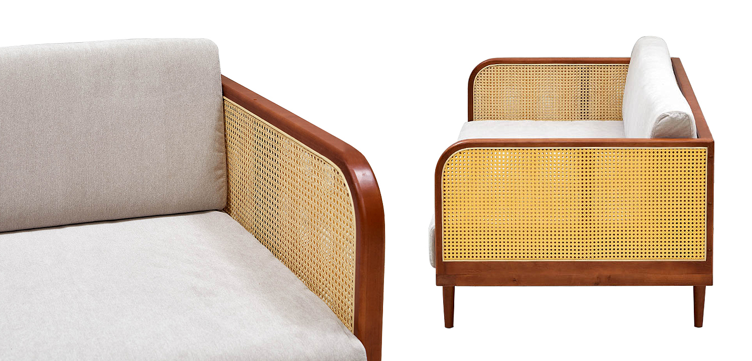 Диван с отделкой из ротанга Nava Rattan Decor Sofa Диван с отделкой из ротанга Nava Rattan Decor Sofa - Loft-Concept в Рязани