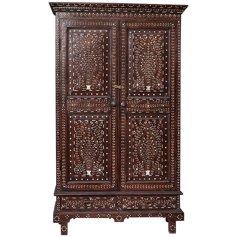 Шкаф из массива тика инкрустированный костью Wooden Bone Inlay Wardrobe Коричневый Белый Винтажная латунь Шкаф из массива тика инкрустированный костью Wooden Bone Inlay Wardrobe Коричневый Белый Винтажная латунь в Рязани | Loft Concept