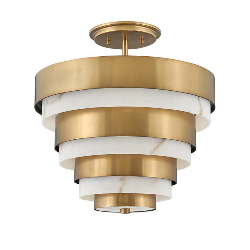 Потолочный светильник многоярусный с чередованием латунных и белых колец Hinkley  Латунь Белый в Рязани | Loft Concept 