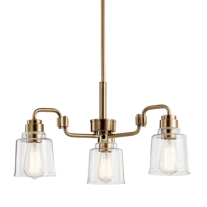 Люстра цвета латунь с 3-мя прозрачными стеклянными плафонами Kichler Латунь Прозрачное Стекло в Рязани | Loft Concept 