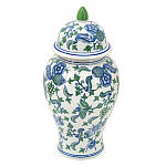 Ваза с крышкой и зелено-голубым рисунком на белом фоне 51 см Blue & White Ornament варинант исполнения - 1 | Loft Concept в Рязани