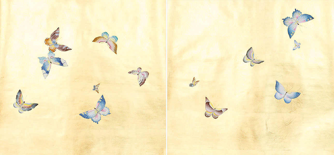Обои ручная роспись Butterflies Special Colourway on Deep Rich Gold gilded paper Обои ручная роспись Butterflies Special Colourway on Deep Rich Gold gilded paper - Loft-Concept в Рязани