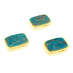 Таблетница карманная прямоугольная с 2-мя отделениями с зеркалом и накладкой из натурального камня Апатит Голубой Gold Stone Pillboxes варинант исполнения - 4 | Loft Concept в Рязани