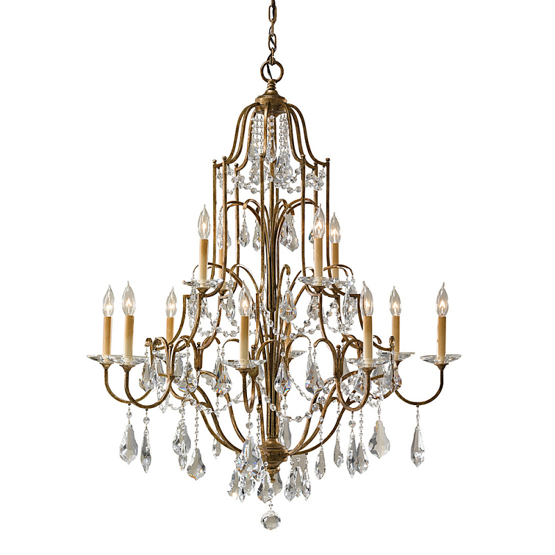 Люстра многоярусная с 12-ю лампами и стеклянными подвесками в классическом стиле Feiss Бронза Прозрачное Стекло в Рязани | Loft Concept 