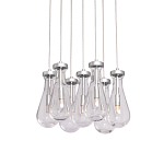 Люстра с 7-ю прозрачными плафонами из стекла в форме капли на круглом потолочном основании цвета хром Lucid Rain  варинант исполнения - 1 | Loft Concept в Рязани