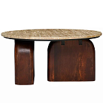 Кофейный столик с круглой столешницей на 2-х массивных деревянных ножках Tandem Travertine and Wood варинант исполнения - 1 | Loft Concept в Рязани