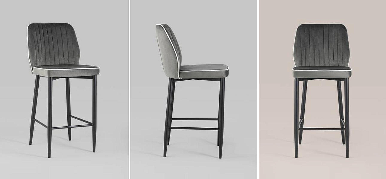 Стул Lawrence Chair Серый Велюр Белый кант Стул Lawrence Chair Серый Велюр Белый кант - Loft-Concept в Рязани