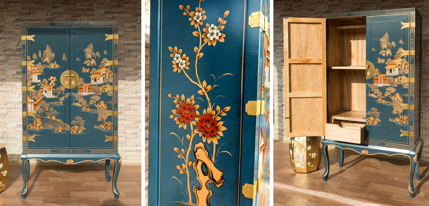 Голубой Шкаф в Китайском стиле Chinese Village Cabinet Голубой Шкаф в Китайском стиле Chinese Village Cabinet - Loft-Concept в Рязани