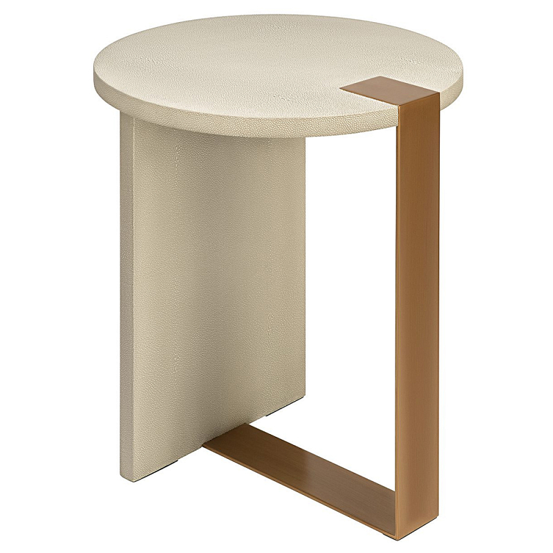 Приставной стол круглый Stingray Skin Table кожа Бежевый Серый Латунь Приставной стол круглый Stingray Skin Table кожа Бежевый Серый Латунь в Рязани | Loft Concept