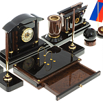 Настольный письменный набор с часами из природного камня обсидиана Peace Contract варинант исполнения - 4 | Loft Concept в Рязани