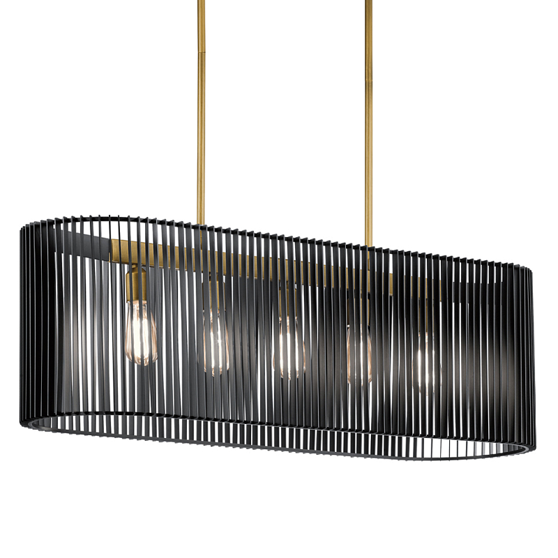 Люстра подвесная овальной формы с металлическим решетчатым абажуром матово-черного цвета и 5 лампами Kichler Черный Латунь в Рязани | Loft Concept 