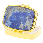 Таблетница карманная прямоугольная с 2-мя отделениями с зеркалом и накладкой из натурального камня Лазурит Gold Stone Pillboxes варинант исполнения - 2 | Loft Concept в Рязани