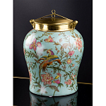 Ваза округлой формы из фарфора с рисунком и бронзовой крышкой Turquoise Blooming Garden варинант исполнения - 1 | Loft Concept в Рязани