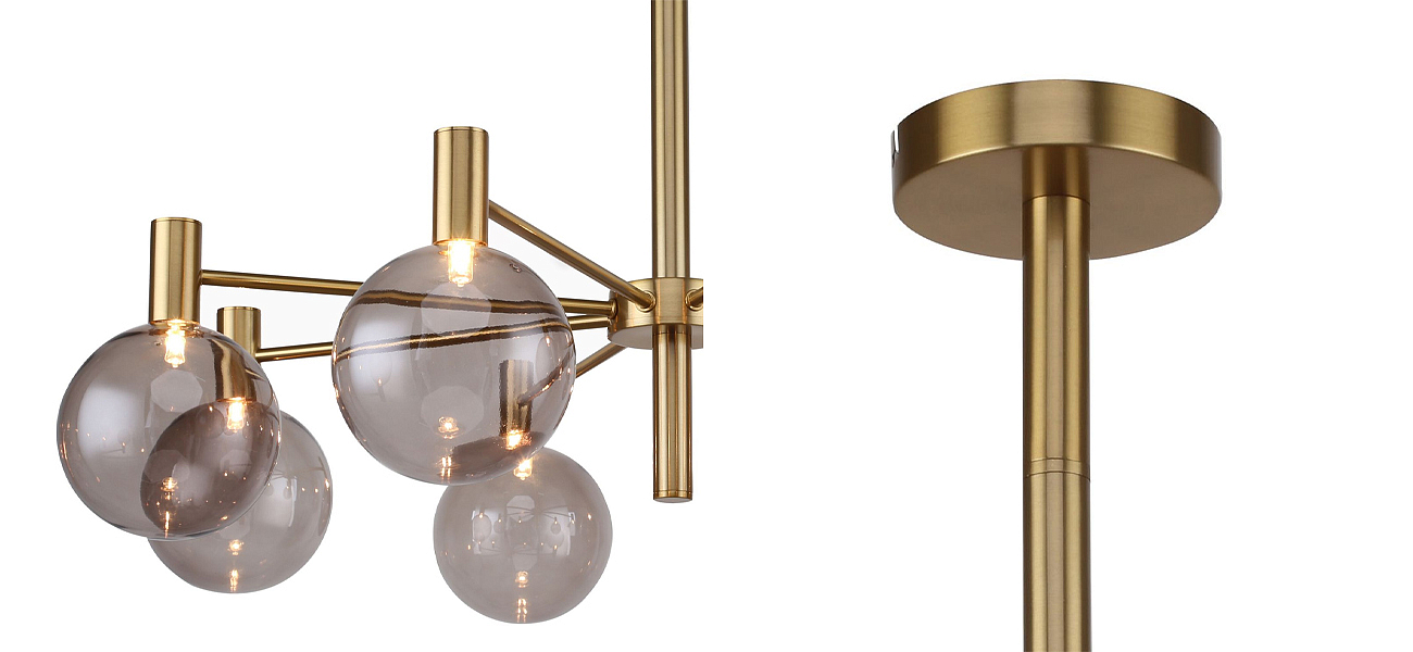 Люстра с выдувными плафонами коньячного цвета Carmella Globe Brass Люстра с выдувными плафонами коньячного цвета Carmella Globe Brass - Loft-Concept в Рязани