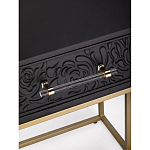 Приставной столик с резным узором на выдвижном ящике Black Table Carved Pattern варинант исполнения - 2 | Loft Concept в Рязани
