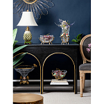 Ваза стеклянная прозрачная с бронзовым основанием в виде ветвей и фарфоровыми птичками Eden Garden варинант исполнения - 6 | Loft Concept в Рязани